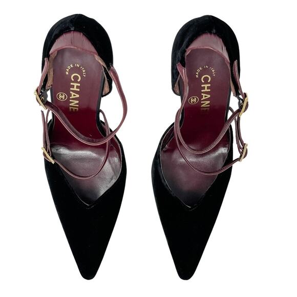 Chanel Vintage Point Toe d’Orsay Velvet & Wood Platform High Heels size 38/US 7 - Picture 3 of 14